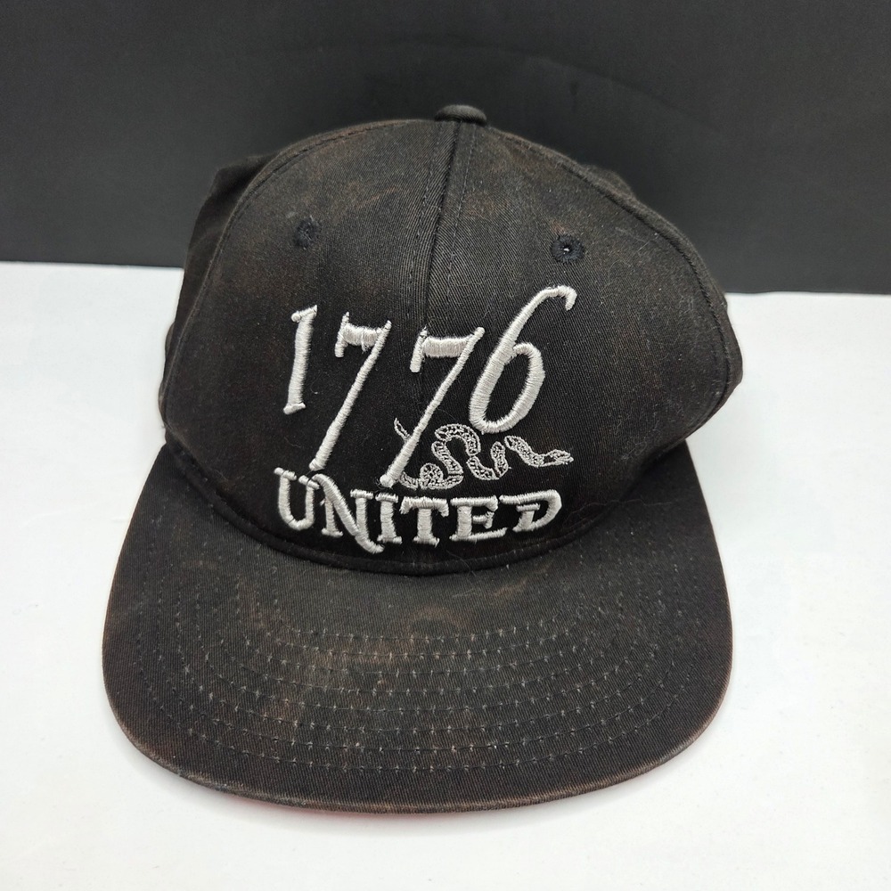 1776 United Hat Gadsden Snake Embroidered Flat Bill Cap M/L Black Patriotic US
